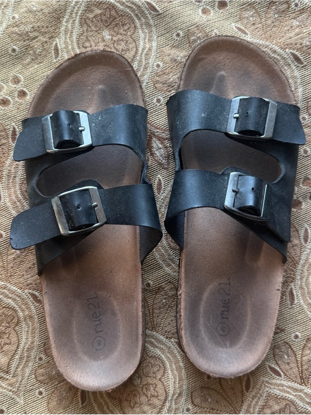 Rue21 Black Double-Buckle Slide Sandals